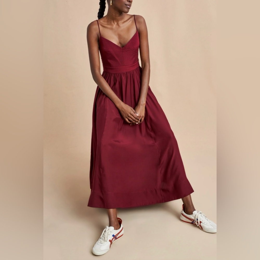 La Ligne Deep Red Silk Maxi Dress